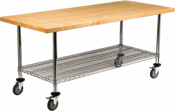 Value Collection - Wood Top Worktable Work Bench - Laminated Maple Top / Chrome Wire Shelf and Legs, Chrome, 72" Long x 30" Deep x 30" High - Caliber Tooling