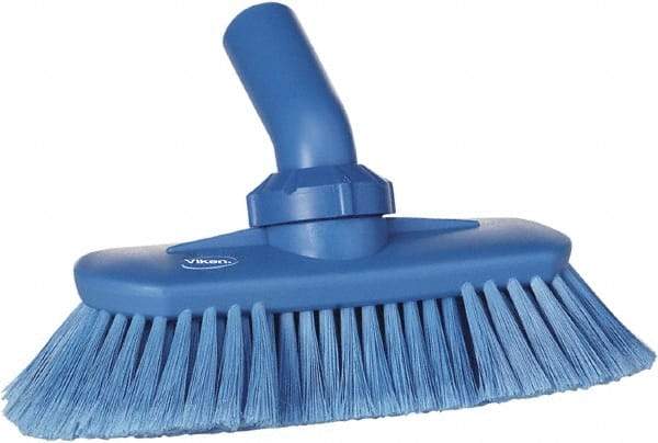 Vikan - 1-1/2" Bristle Length, Polyester Wash Brush - 7-3/4" Long x 3" Wide Head, 8" OAL, European Threaded Handle, Blue, Polypropylene Block, Flagged - Caliber Tooling