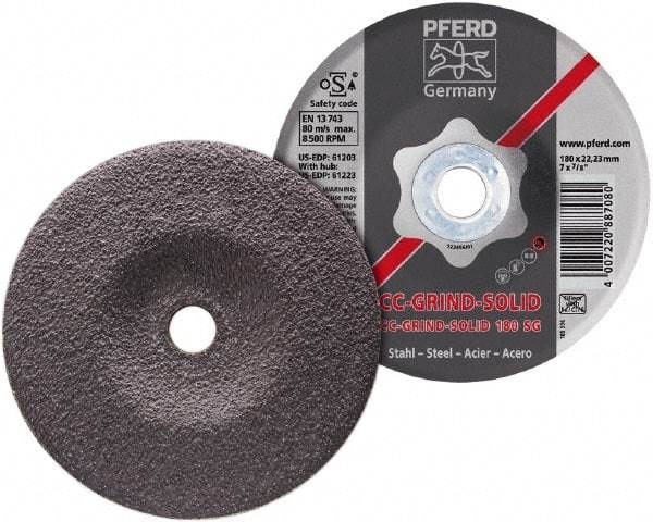 PFERD - 46 Grit, 4-1/2" Wheel Diam, 7/8" Arbor Hole, Type 27 Depressed Center Wheel - Aluminum Oxide - Caliber Tooling