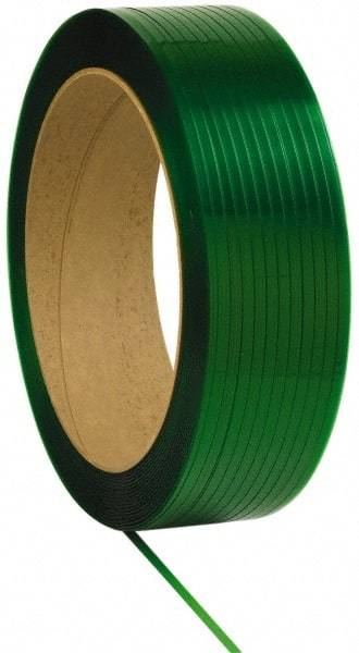 Made in USA - 3,250' Long x 1/2" Wide, Oscillated Coil Polyester Hand Strapping - 820 Lb Capacity, 0.028" Thick - Caliber Tooling