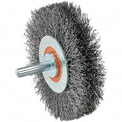 WALTER Surface Technologies - 2" OD, 1/4" Shank Diam, Crimped Stainless Steel Wheel Brush - 5/8" Face Width, 0.0118" Filament Diam, 25,000 RPM - Caliber Tooling