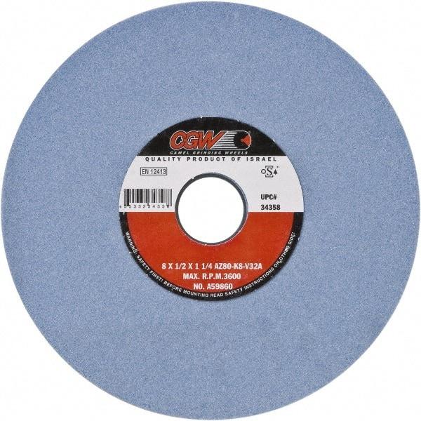 Camel Grinding Wheels - 8" Diam x 1-1/4" Hole x 3/4" Thick, J Hardness, 60 Grit Surface Grinding Wheel - Aluminum Oxide, Type 5, Medium Grade, Vitrified Bond, One-Side Recess - Caliber Tooling