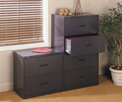 Hon - 30" Wide x 53-1/4" High x 19-1/4" Deep, 4 Drawer Lateral File - Steel, Black - Caliber Tooling