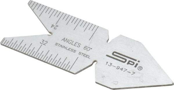 SPI - 60° Angle, Chrome Coated Steel Center Gage - 1/32 to 1/14 Inch Graduation - Caliber Tooling