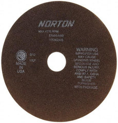 Norton - 8" 60 Grit Aluminum Oxide Cutoff Wheel - 1/32" Thick, 1-1/4" Arbor, 4,775 Max RPM, Use with Stationary Tools - Caliber Tooling