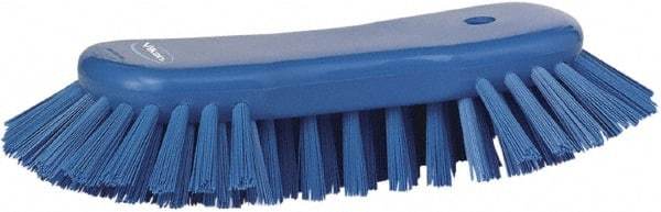 Vikan - 1.3" Bristle Length, Polyester Utility Scrub Brush - 7-3/4" Long x 3" Wide Head, 8" OAL, Blue, Polypropylene Block - Caliber Tooling