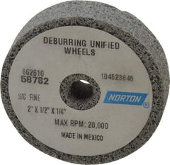 Norton - 2" Diam, 1/2" Face Width, 1/4" Center Hole, Very Fine Grade, Silicon Carbide Deburring Wheel - Unitized, Medium Grade, 20,000 RPM - Caliber Tooling