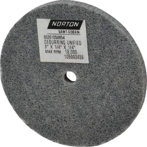 Norton - 3" Diam, 1/4" Face Width, 1/4" Center Hole, Very Fine Grade, Silicon Carbide Deburring Wheel - Unitized, Medium Grade, 18,000 RPM - Caliber Tooling