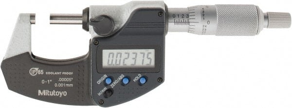 Mitutoyo - Digimatic Outside Micrometer, 0-1 In/0-25.4mm Measuring Range - Exact Industrial Supply