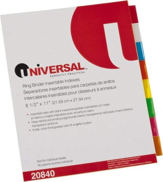 UNIVERSAL - 8-1/2 x 11" 8 Tabs, Single Sided Clear Mylar Reinforced Binding Edge, Insertable Tab Economy Indexes - Multicolor Tabs, Buff Folder - Caliber Tooling