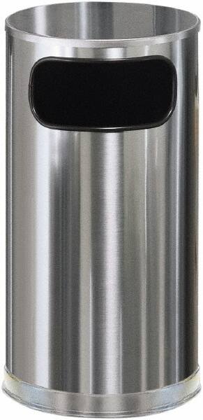 Rubbermaid - 12 Gal Silver Round Decorative Waste Receptacle With Top - Steel, 28" High - Caliber Tooling