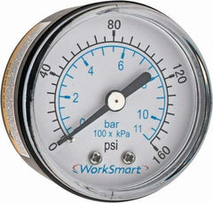 Value Collection - 2" Dial, 1/4 Thread, 0-160 Scale Range, Pressure Gauge - Center Back Connection Mount, Accurate to 3-2-3% of Scale - Caliber Tooling