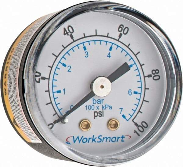 Value Collection - 1-1/2" Dial, 1/8 Thread, 0-100 Scale Range, Pressure Gauge - Center Back Connection Mount, Accurate to 3-2-3% of Scale - Caliber Tooling