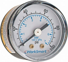 Value Collection - 1-1/2" Dial, 1/8 Thread, 0-100 Scale Range, Pressure Gauge - Center Back Connection Mount, Accurate to 3-2-3% of Scale - Caliber Tooling