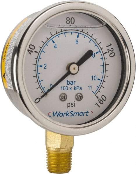 Value Collection - 2-1/2" Dial, 1/4 Thread, 0-160 Scale Range, Pressure Gauge - Lower Connection Mount, Accurate to 3-2-3% of Scale - Caliber Tooling