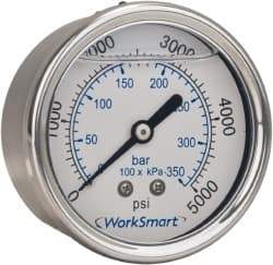 Value Collection - 2-1/2" Dial, 1/4 Thread, 0-5,000 Scale Range, Pressure Gauge - Center Back Connection Mount, Accurate to 3-2-3% of Scale - Caliber Tooling