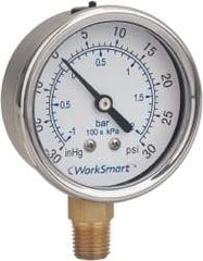 Value Collection - 2" Dial, 1/4 Thread, 0-15 Scale Range, Pressure Gauge - Lower Connection Mount, Accurate to 3-2-3% of Scale - Caliber Tooling