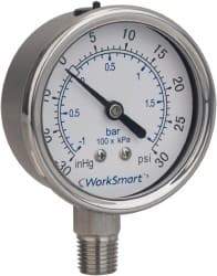 Value Collection - 2-1/2" Dial, 1/4 Thread, 0-1,000 Scale Range, Pressure Gauge - Lower Connection Mount, Accurate to 3-2-3% of Scale - Caliber Tooling