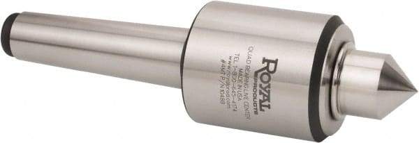 Royal Products - MT4 Morse Taper, 2.45" Head Diam Live Center - 5,000 Max RPM, 2.78" Head Length, 1-1/4" Point Diam, 1.47" Point Len, 2,240 Lb Max Workpc, Male Point - Caliber Tooling