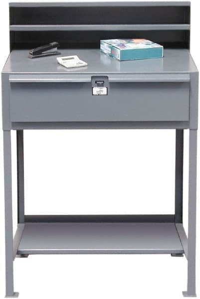 Strong Hold - 1 Drawer Shipping & Receiving Shop Desk - 36 Inch Wide x 28 Inch Deep x 54 Inch High, Dark Gray - Caliber Tooling