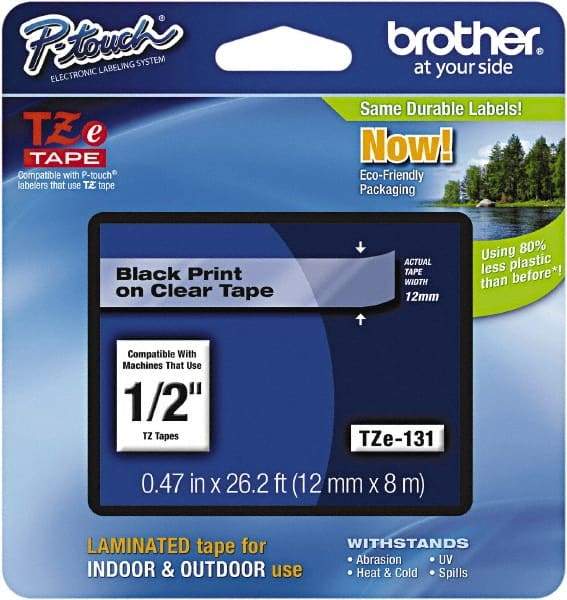 Brother - 1/2" Wide x 314.4" Long, Clear Plastic/Paper Tape Cassette - For Label Maker - Caliber Tooling