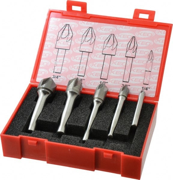 Keo - 5 Piece, 1/4 to 3/4" Head Diam, 82° Included Angle, Single End Countersink Set - Caliber Tooling