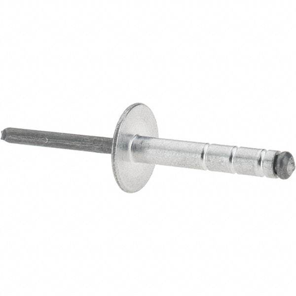 RivetKing - Large Flange Head Aluminum Open End Blind Rivet - Steel Mandrel, 0.437" to 3/4" Grip, 1.065" Length Under Head, 3/16" Body Diam - Caliber Tooling