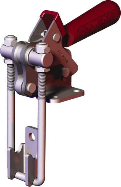 De-Sta-Co - 2,0001 Lb Capacity, Vertical, U Hook, Flanged Base, Carbon Steel Pull Action Latch Clamp - 2.46" Drawing Movement, 5.77" OAL, Threaded U Hook, Straight Handle - Caliber Tooling