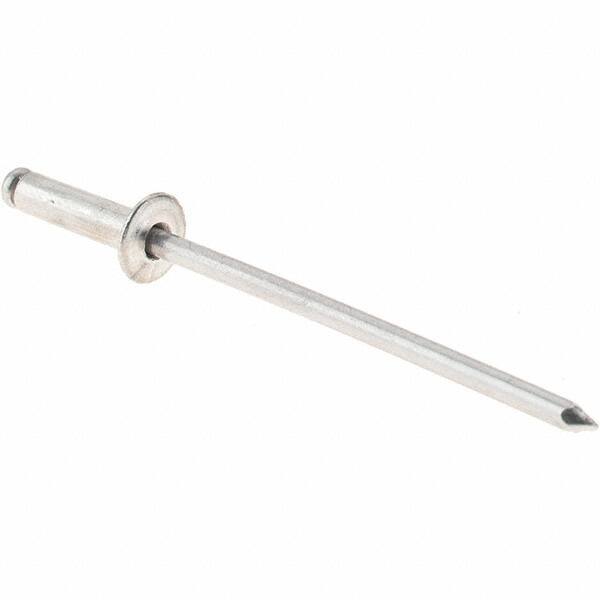 Value Collection - Size 34 Dome Head Aluminum Open End Blind Rivet - Aluminum Mandrel, 0.126" to 1/4" Grip, 0.188" Head Diam, 0.097" to 0.1" Hole Diam, 3/8" Length Under Head, 3/32" Body Diam - Caliber Tooling