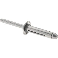 RivetKing - Aluminum Open End Blind Rivet - Aluminum Mandrel, 1/8" to 3/8" Grip, 1/4" Head Diam, 1-1/64" Length Under Head, 1/4" Body Diam - Caliber Tooling