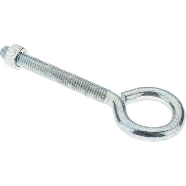 Value Collection - 3/8-16, Zinc-Plated Finish, Steel Wire Turned Eye Bolt - 3-1/8" Thread Length, 1" ID, 3-3/8" Shank Length - Caliber Tooling