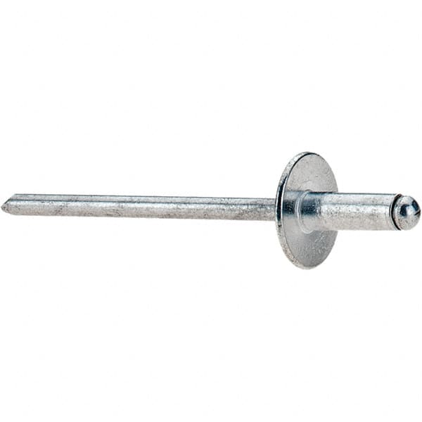 Value Collection - Size 43 Large Flange Dome Head Aluminum Open End Blind Rivet - Aluminum Mandrel, 0.126" to 0.187" Grip, 3/8" Head Diam, 0.129" to 0.133" Hole Diam, 0.337" Length Under Head, 1/8" Body Diam - Caliber Tooling