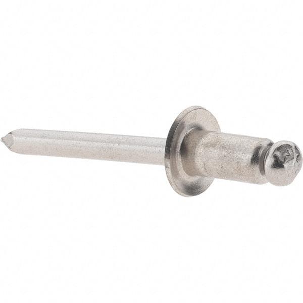 Value Collection - Size 84 Dome Head Stainless Steel Open End Blind Rivet - Stainless Steel Mandrel, 0.062" to 1/4" Grip, 1/2" Head Diam, 0.257" to 0.261" Hole Diam, 1/2" Length Under Head, 1/4" Body Diam - Caliber Tooling