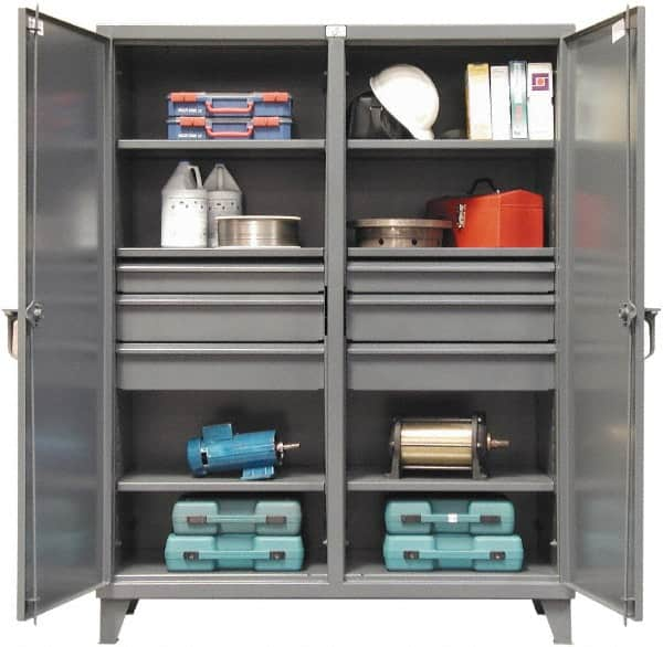 Strong Hold - 6 Shelf 6 Bin Locking Storage Cabinet - Steel, 72" Wide x 24" Deep x 78" High, Dark Gray - Caliber Tooling