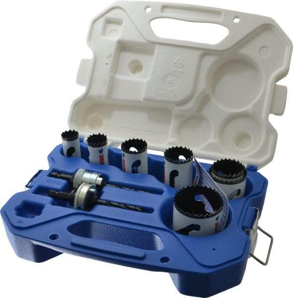 Lenox - 9 Piece, 7/8" to 2-1/8" Saw Diam, Contractor's Hole Saw Kit - Bi-Metal, Includes 7 Hole Saws - Caliber Tooling
