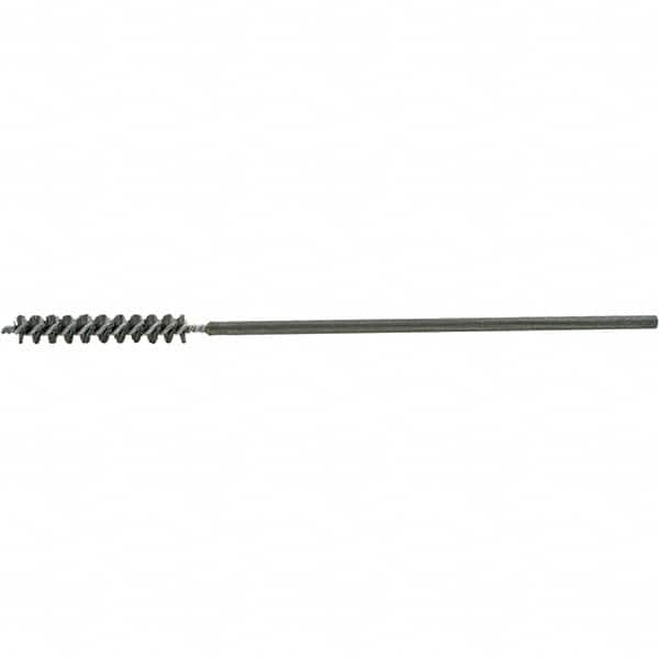 Brush Research Mfg. - 3/8" Diam Helical Steel Tube Brush - Single Spiral, 0.008" Filament Diam, 2-1/2" Brush Length, 9-1/2" OAL, 0.219" Diam Galvanized Steel Shank - Caliber Tooling