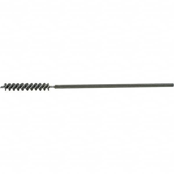 Brush Research Mfg. - 7/16" Diam Helical Steel Tube Brush - Single Spiral, 0.006" Filament Diam, 2-1/2" Brush Length, 12" OAL, 0.219" Diam Galvanized Steel Shank - Caliber Tooling