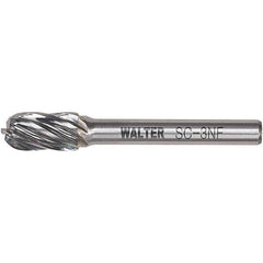 WALTER Surface Technologies - 1/2" Cut Diam, 1/4" Shank Diam, Cylinder Ball End Head Double Cut Burr - Carbide, 1" LOC - Caliber Tooling