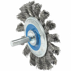 WALTER Surface Technologies - 2-3/4" OD, 1/4" Shank Diam, Knotted Stainless Steel Wheel Brush - 3/8" Face Width, 0.02" Filament Diam, 20,000 RPM - Caliber Tooling