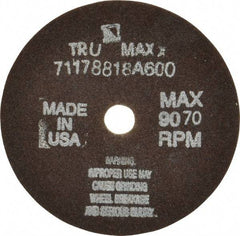 Tru-Maxx - 4" 60 Grit Aluminum Oxide Cutoff Wheel - 1/16" Thick, 1/2" Arbor, 9,072 Max RPM, Use with Stationary Tools - Caliber Tooling