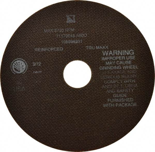 Tru-Maxx - 7" 60 Grit Aluminum Oxide Cutoff Wheel - 0.06" Thick, 1-1/4" Arbor, 8,731 Max RPM, Use with Stationary Tools - Caliber Tooling