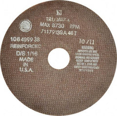 Tru-Maxx - 7" 46 Grit Aluminum Oxide Cutoff Wheel - 1/16" Thick, 1-1/4" Arbor, 6,731 Max RPM, Use with Stationary Tools - Caliber Tooling