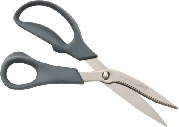 Clauss - 3-1/4" LOC, 8" OAL Titanium Standard Shears - Right Hand, Serrated, Glass Filled Nylon Offset Handle, For General Purpose Use - Caliber Tooling