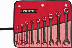 Proto - 9 Piece, 1/4" to 3/4", Ratcheting Combination Wrench Set - 12 Point, Black/Chrome Finish, Comes in Pouch - Caliber Tooling