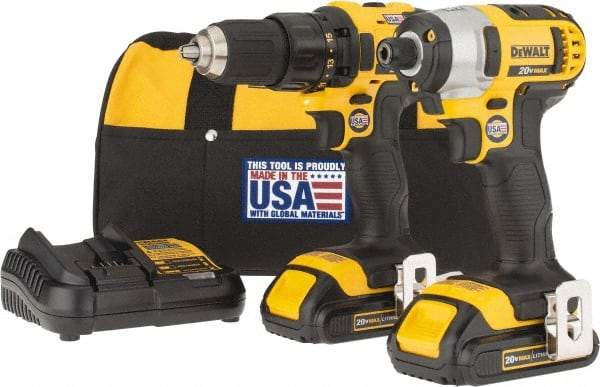 DeWALT - 9 Piece 20 Volt Cordless Tool Combination Kit - Includes 1/2" Drill/Driver & 1/4" Impact Driver, Lithium-Ion Battery Included - Caliber Tooling