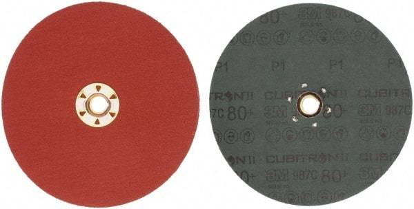 3M - 7" Diam 5/8-11 Threaded Hole 80 Grit Fiber Disc - Medium Grade, Ceramic, 8,600 Max RPM, Series 987C - Caliber Tooling