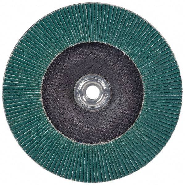 3M - 36 Grit, 4-1/2" Disc Diam, 5/8-11 Center Hole, Type 27 Zirconia Alumina Flap Disc - 13,300 Max RPM, Cloth Backing, Arbor Attaching System, Coated - Caliber Tooling