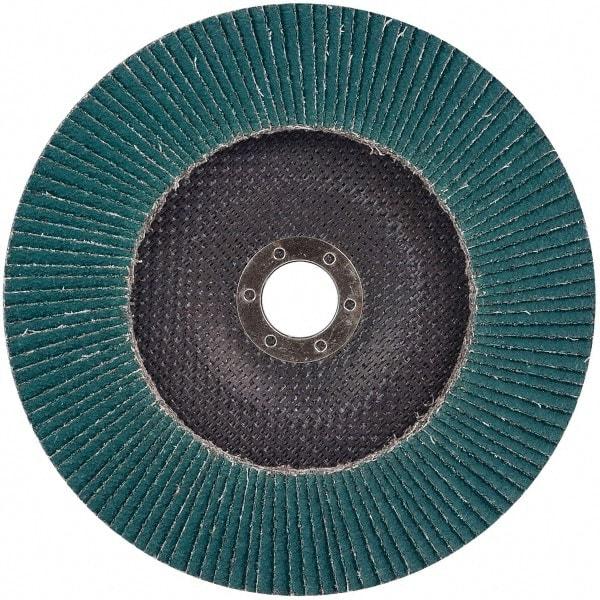 3M - 60 Grit, 7" Disc Diam, 7/8" Center Hole, Type 27 Zirconia Alumina Flap Disc - 8,600 Max RPM, Cloth Backing, Arbor Attaching System, Coated - Caliber Tooling