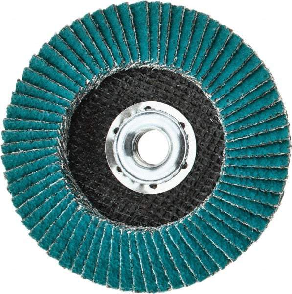 3M - 36 Grit, 4-1/2" Disc Diam, 5/8-11 Center Hole, Type 29 Zirconia Alumina Flap Disc - 13,300 Max RPM, Cloth Backing, Arbor Attaching System, Coated - Caliber Tooling