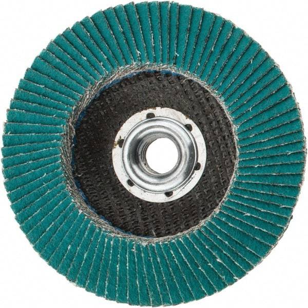 3M - 60 Grit, 4-1/2" Disc Diam, 5/8-11 Center Hole, Type 29 Zirconia Alumina Flap Disc - 13,300 Max RPM, Cloth Backing, Arbor Attaching System, Coated - Caliber Tooling